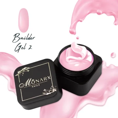 Monarx Builder Gel 2 – skaidrus gelis nagų priauginimui, tvirtas, lengvai formuojamas, profesionaliam naudojimui.