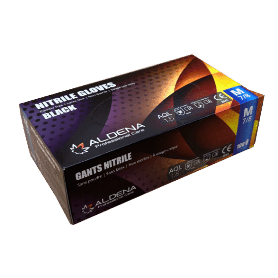 Nitrilinės vienkartinės pirštinės, juodos spalvos, atsparios plyšimui ir cheminėms medžiagoms, be latekso.
