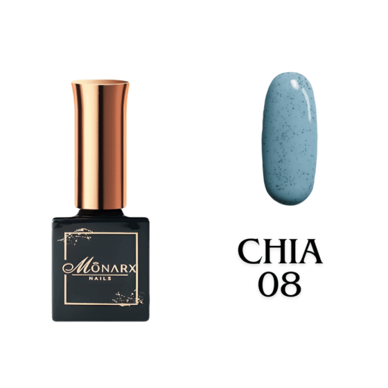 Monarx CHIA 08 – Gelinis nagų lakas, šviesiai rožinė spalva, ilgalaikis ir blizgus efektas.