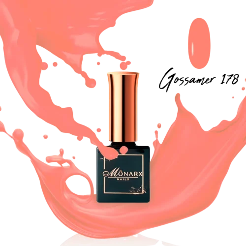 Monarx Grossamer 178 lososio hibridinis nagų lakas – šviesus ir šiltas atspalvis.
