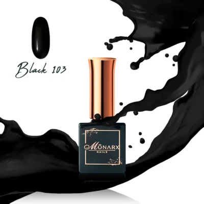 Gelinis nagų lakas - Monarx Black 103 Monarx juodas hibridinis nagų lakas su tobula konsistencija, stipria pigmentacija ir puikiu dengimu...