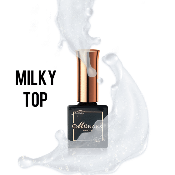 Viršutinis sluoksnis - Milky Top No Wipe nagams, suteikiantis nepriekaištingą blizgesį. Tinka profesionaliam ir namų naudojimui. Geliai nagams