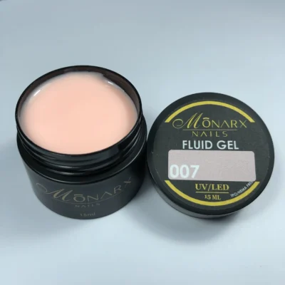 Fluid gelis 007 be HEMA ir TPO iš Monarx – skaidrus, lankstus gelis nagams