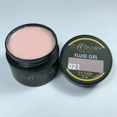Fluid gelis 021 be HEMA ir TPO iš Monarx – skaidrus, lankstus gelis nagams