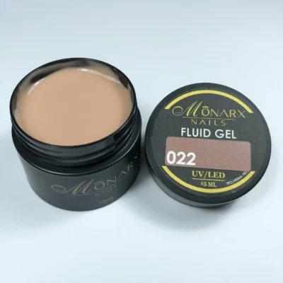 Fluid gelis 022 be HEMA ir TPO iš Monarx – skaidrus, lankstus gelis nagams