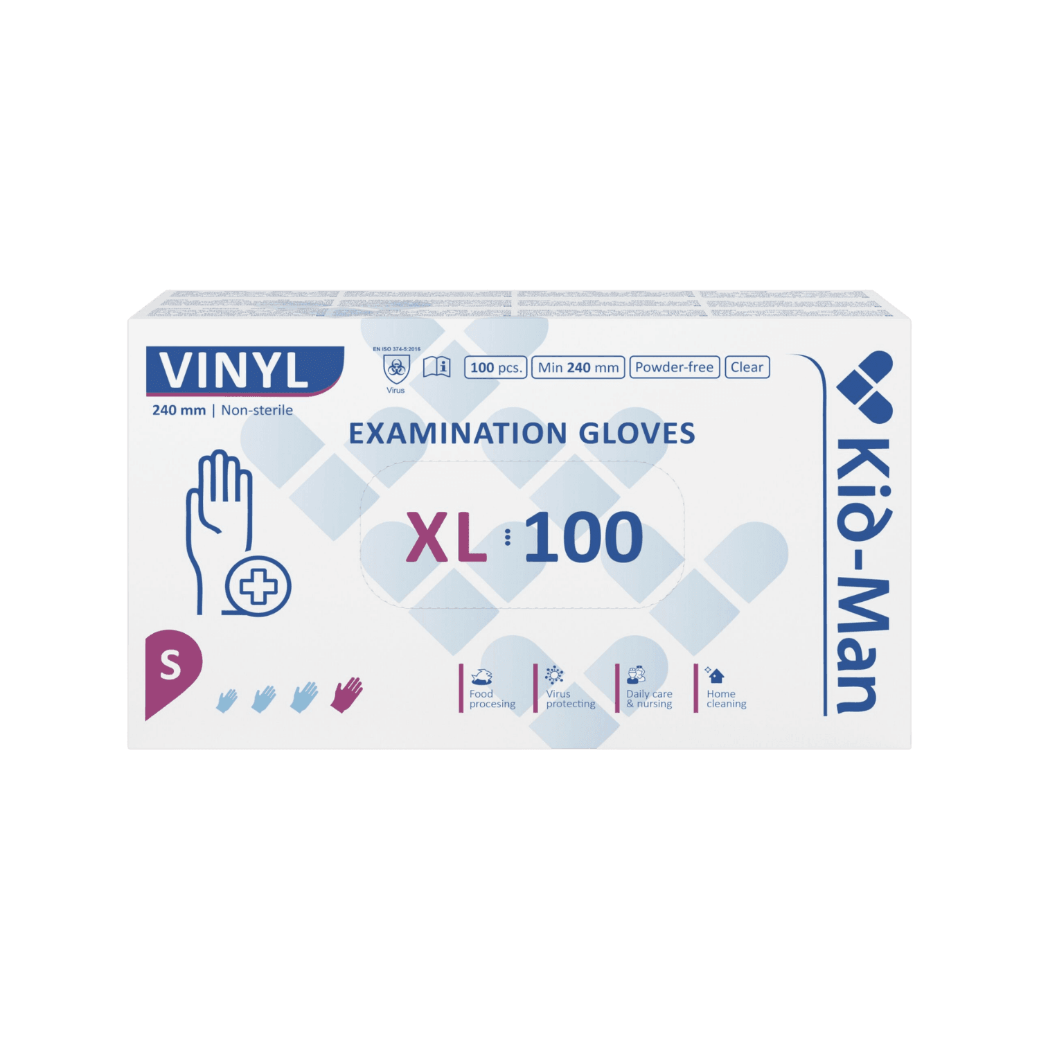 Kid-Man vienkartinės vinilo pirštinės, 100 vnt. (S–XL)