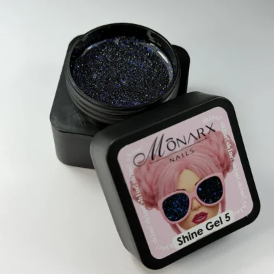 Aukštos kokybės nagų gelis su blizgučiais Shine Gel 5. Suteikite manikiūrui ypatingą spindesį, taupykite laiką ir džiuginkite klientes. Užsisakykite geliai.lt
