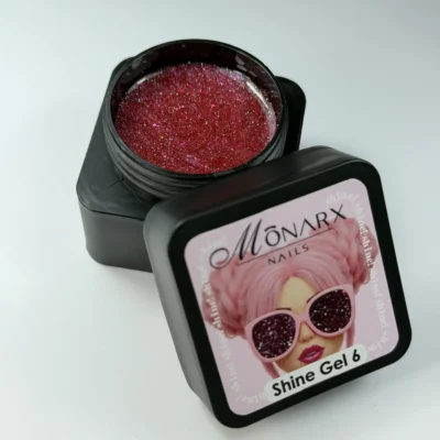 Aukštos kokybės nagų gelis su blizgučiais Shine Gel 6. Suteikite manikiūrui ypatingą spindesį, taupykite laiką ir džiuginkite klientes. Užsisakykite geliai.lt