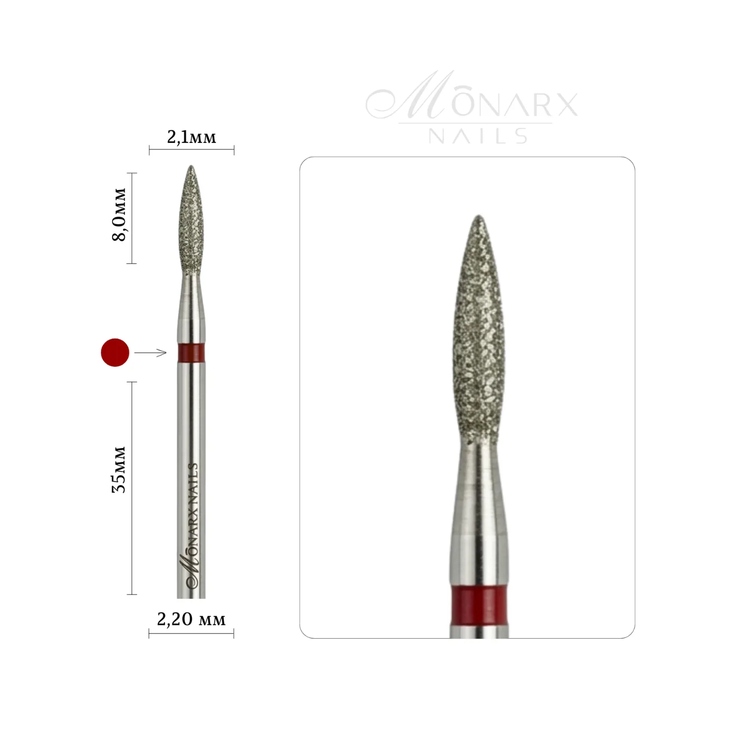 Deimantinė „Liepsnelė“ – smulkus abrazyvas, raudona žyma 2,1 mm M01